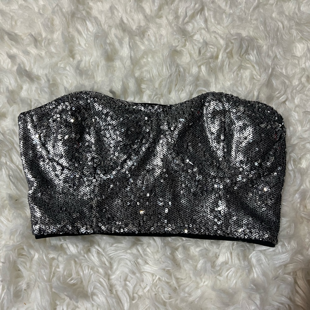 Forever 21 Black and Silver Sequin Bustier Y2K